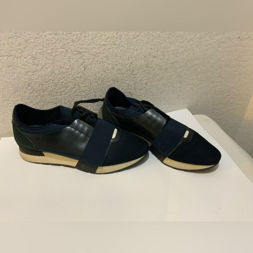 Balenciaga Race Runner Navy Blue Suede Leather Sneakers Size Eu 42